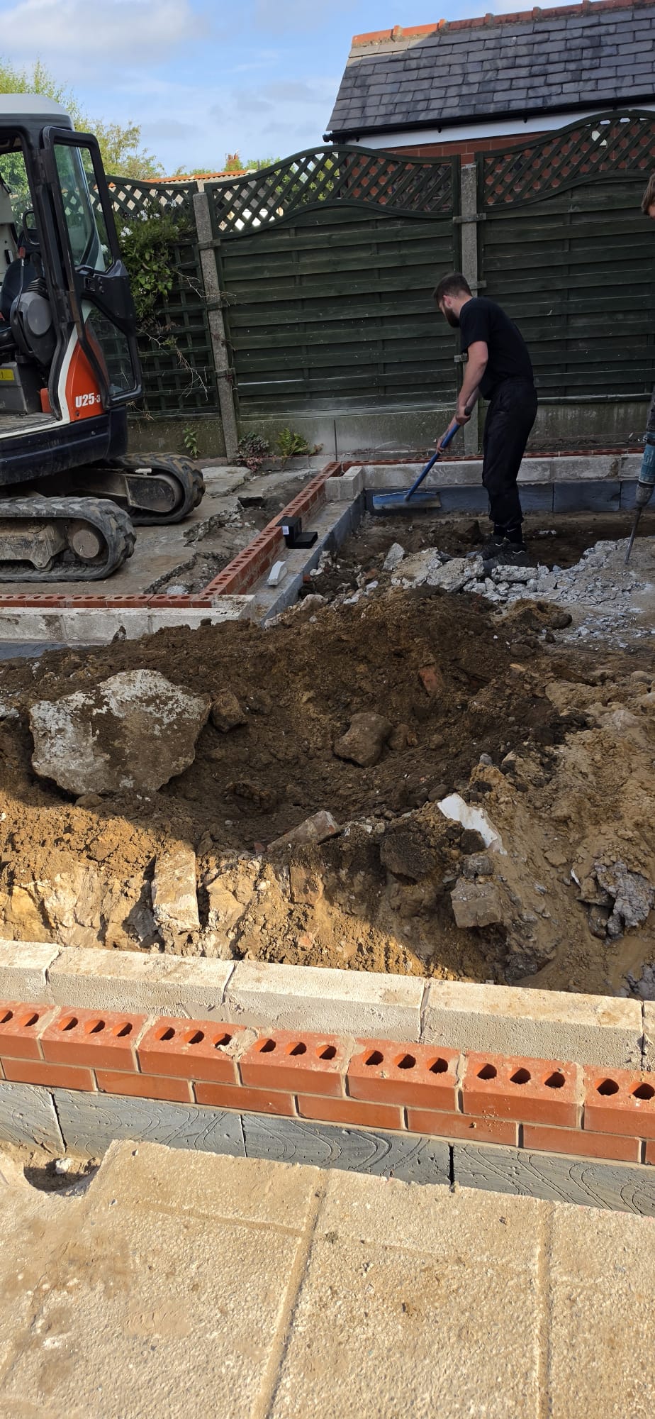 Kubota tracked excavator on a domestic groundworks dig by DSG Groundworks, Blackpool